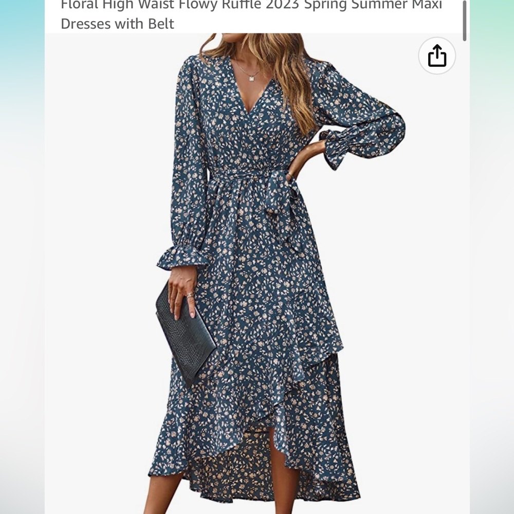Boho style, faux wrap, blue print dress, worn once. Cute for spring!